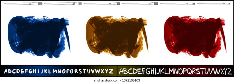 Brush stroke set and handwritten alphabet. Grunge vector abstract hand - painted element. Underline and border design.