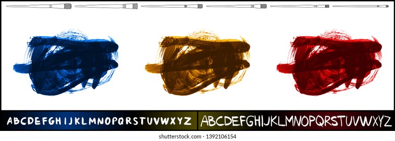 Brush stroke set and handwritten alphabet. Grunge vector abstract hand - painted element. Underline and border design.