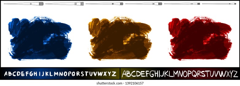 Brush stroke set and handwritten alphabet. Grunge vector abstract hand - painted element. Underline and border design.
