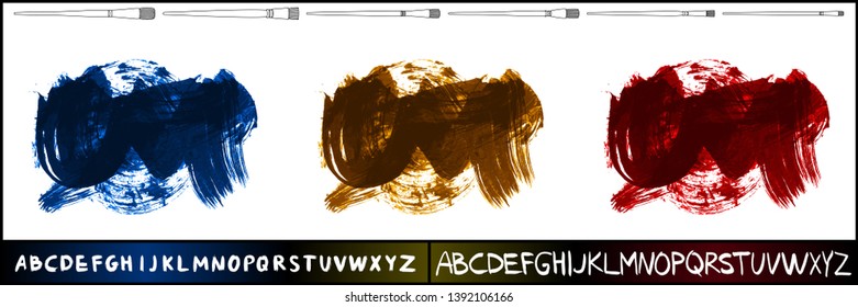 Brush stroke set and handwritten alphabet. Grunge vector abstract hand - painted element. Underline and border design.