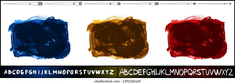 Brush stroke set and handwritten alphabet. Grunge vector abstract hand - painted element. Underline and border design.