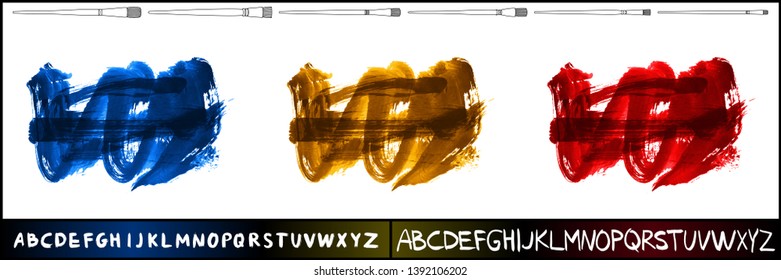 Brush stroke set and handwritten alphabet. Grunge vector abstract hand - painted element. Underline and border design.