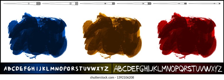 Brush stroke set and handwritten alphabet. Grunge vector abstract hand - painted element. Underline and border design.