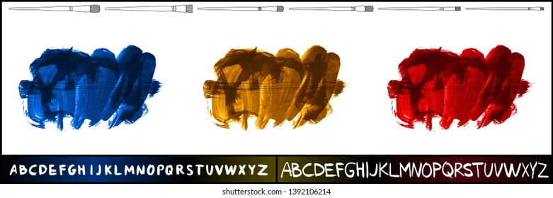 Brush stroke set and handwritten alphabet. Grunge vector abstract hand - painted element. Underline and border design.