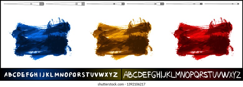 Brush stroke set and handwritten alphabet. Grunge vector abstract hand - painted element. Underline and border design.