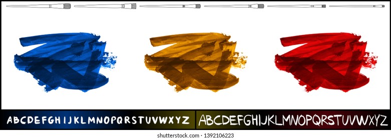 Brush stroke set and handwritten alphabet. Grunge vector abstract hand - painted element. Underline and border design.