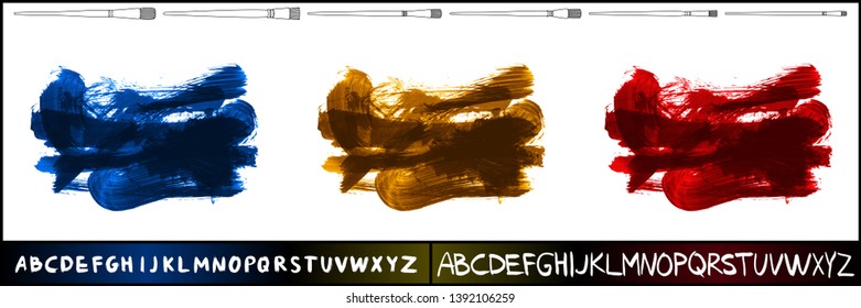 Brush stroke set and handwritten alphabet. Grunge vector abstract hand - painted element. Underline and border design.