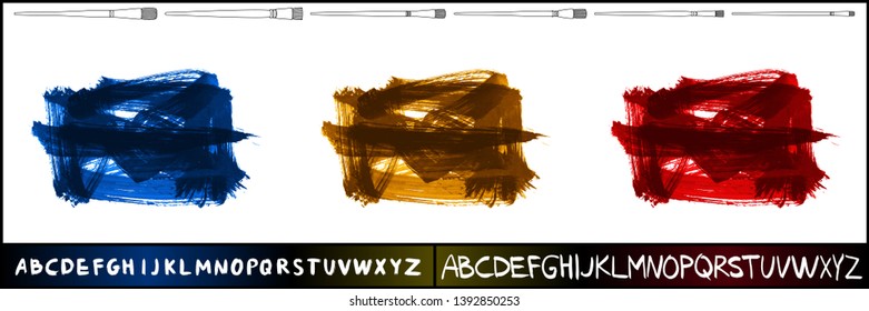Brush stroke set and handwritten alphabet. Grunge vector abstract hand - painted element. Underline and border design.