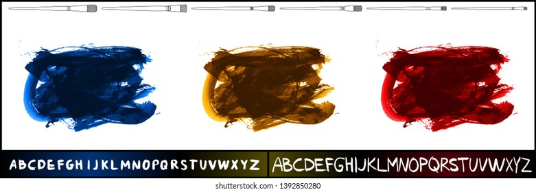 Brush stroke set and handwritten alphabet. Grunge vector abstract hand - painted element. Underline and border design.
