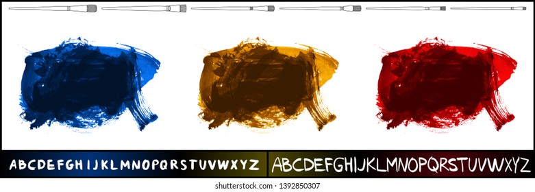Brush stroke set and handwritten alphabet. Grunge vector abstract hand - painted element. Underline and border design.