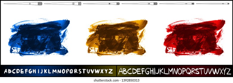 Brush stroke set and handwritten alphabet. Grunge vector abstract hand - painted element. Underline and border design.