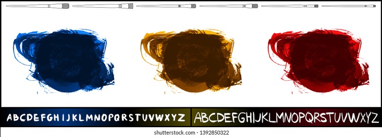 Brush stroke set and handwritten alphabet. Grunge vector abstract hand - painted element. Underline and border design.