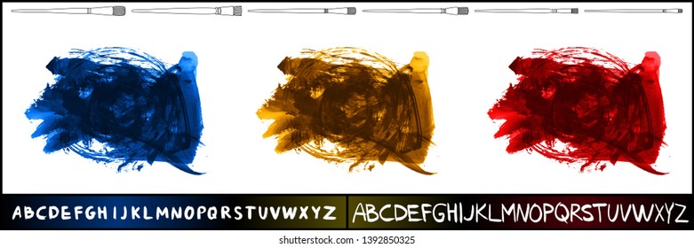 Brush stroke set and handwritten alphabet. Grunge vector abstract hand - painted element. Underline and border design.