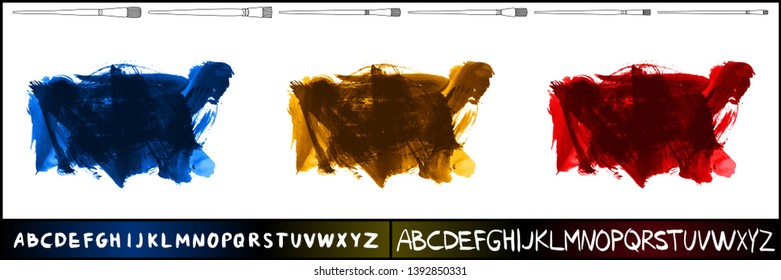 Brush stroke set and handwritten alphabet. Grunge vector abstract hand - painted element. Underline and border design.