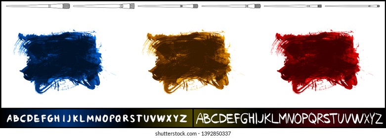 Brush stroke set and handwritten alphabet. Grunge vector abstract hand - painted element. Underline and border design.