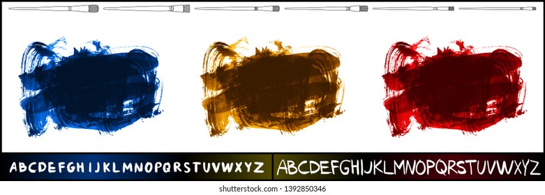 Brush stroke set and handwritten alphabet. Grunge vector abstract hand - painted element. Underline and border design.