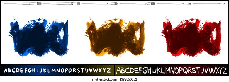 Brush stroke set and handwritten alphabet. Grunge vector abstract hand - painted element. Underline and border design.