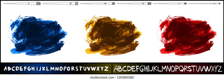 Brush stroke set and handwritten alphabet. Grunge vector abstract hand - painted element. Underline and border design.