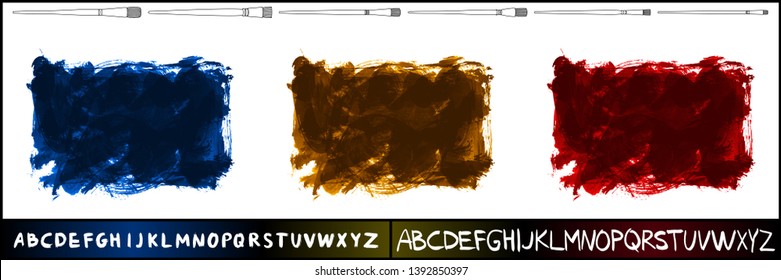 Brush stroke set and handwritten alphabet. Grunge vector abstract hand - painted element. Underline and border design.