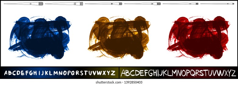 Brush stroke set and handwritten alphabet. Grunge vector abstract hand - painted element. Underline and border design.