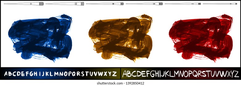 Brush stroke set and handwritten alphabet. Grunge vector abstract hand - painted element. Underline and border design.