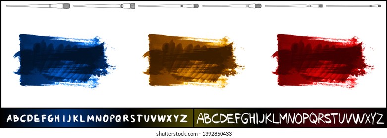 Brush stroke set and handwritten alphabet. Grunge vector abstract hand - painted element. Underline and border design.