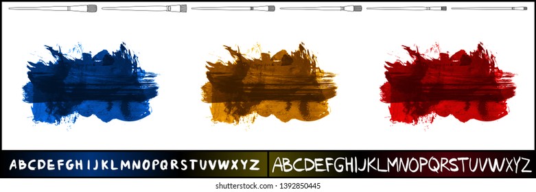 Brush stroke set and handwritten alphabet. Grunge vector abstract hand - painted element. Underline and border design.