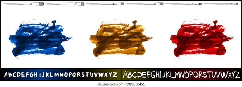 Brush stroke set and handwritten alphabet. Grunge vector abstract hand - painted element. Underline and border design.
