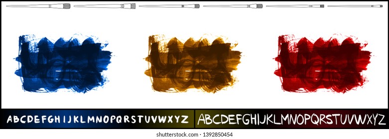 Brush stroke set and handwritten alphabet. Grunge vector abstract hand - painted element. Underline and border design.