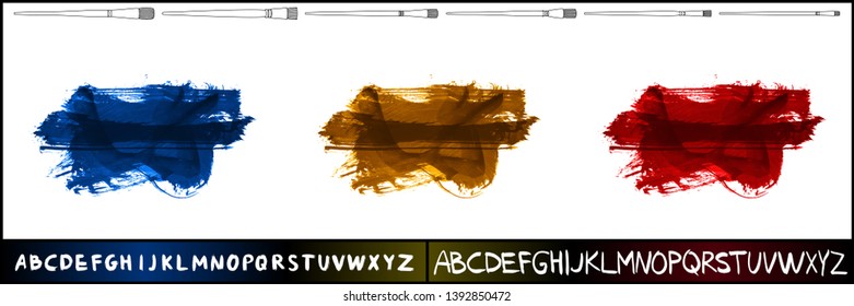 Brush stroke set and handwritten alphabet. Grunge vector abstract hand - painted element. Underline and border design.