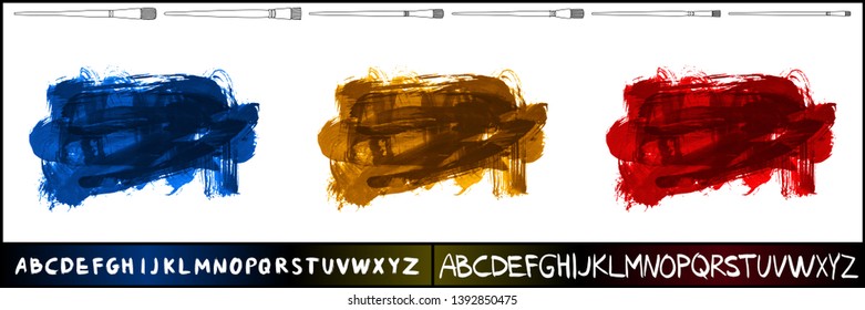 Brush stroke set and handwritten alphabet. Grunge vector abstract hand - painted element. Underline and border design.