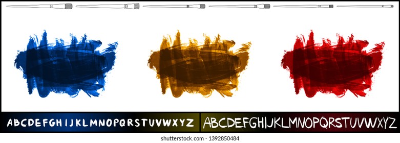 Brush stroke set and handwritten alphabet. Grunge vector abstract hand - painted element. Underline and border design.
