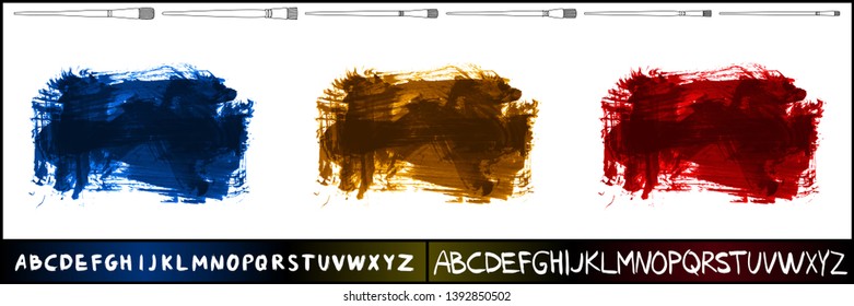 Brush stroke set and handwritten alphabet. Grunge vector abstract hand - painted element. Underline and border design.