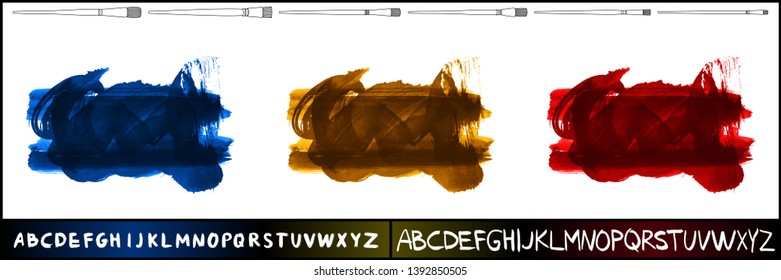 Brush stroke set and handwritten alphabet. Grunge vector abstract hand - painted element. Underline and border design.