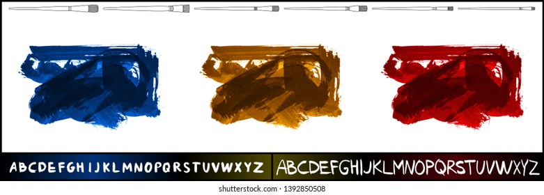 Brush stroke set and handwritten alphabet. Grunge vector abstract hand - painted element. Underline and border design.
