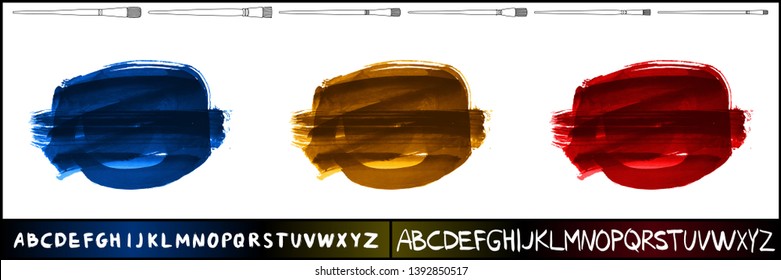 Brush stroke set and handwritten alphabet. Grunge vector abstract hand - painted element. Underline and border design.