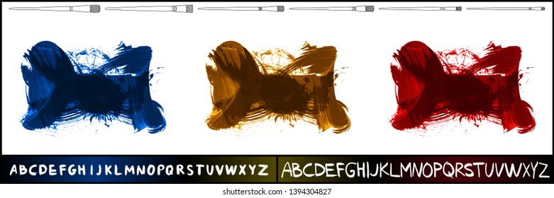 Brush stroke set and handwritten alphabet. Grunge vector abstract hand - painted element. Underline and border design.