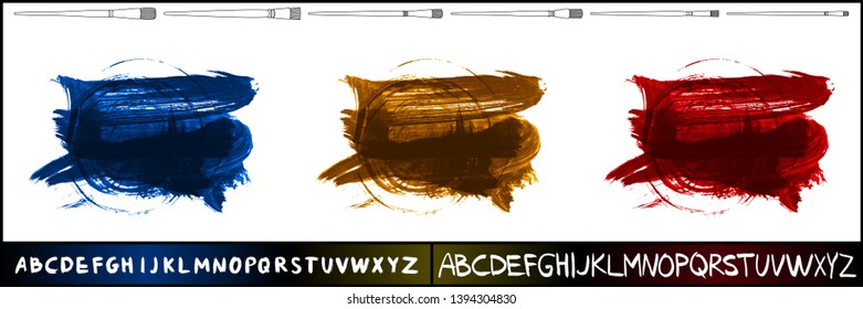 Brush stroke set and handwritten alphabet. Grunge vector abstract hand - painted element. Underline and border design.