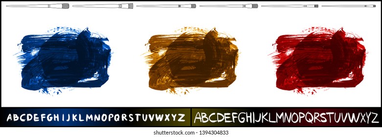 Brush stroke set and handwritten alphabet. Grunge vector abstract hand - painted element. Underline and border design.