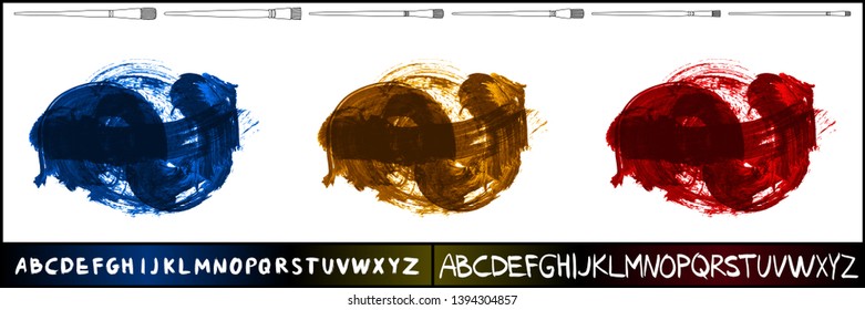 Brush stroke set and handwritten alphabet. Grunge vector abstract hand - painted element. Underline and border design.