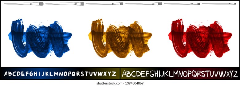 Brush stroke set and handwritten alphabet. Grunge vector abstract hand - painted element. Underline and border design.