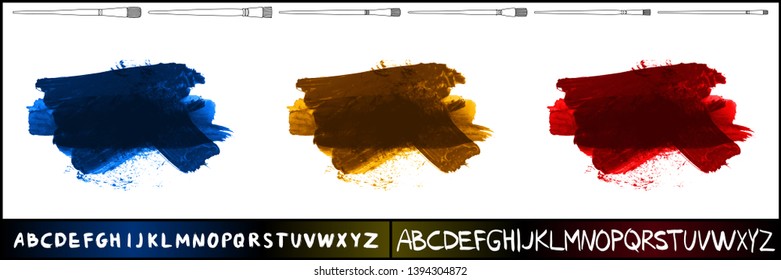 Brush stroke set and handwritten alphabet. Grunge vector abstract hand - painted element. Underline and border design.