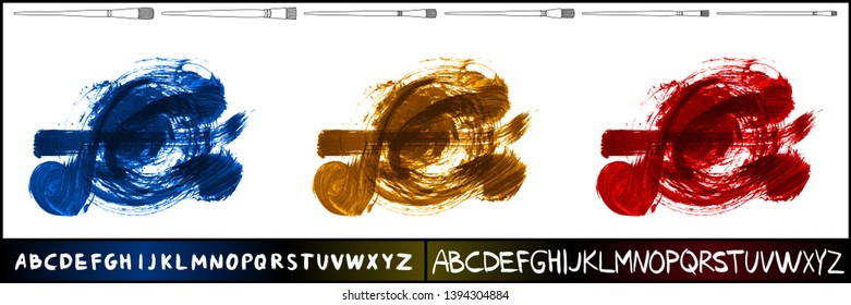 Brush stroke set and handwritten alphabet. Grunge vector abstract hand - painted element. Underline and border design.