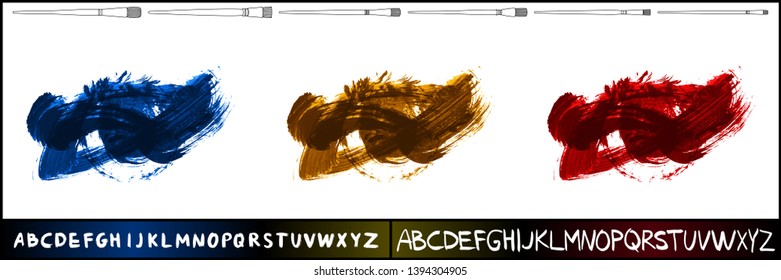 Brush stroke set and handwritten alphabet. Grunge vector abstract hand - painted element. Underline and border design.
