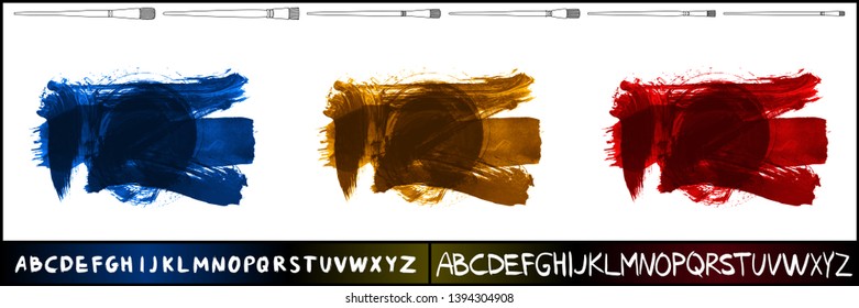 Brush stroke set and handwritten alphabet. Grunge vector abstract hand - painted element. Underline and border design.