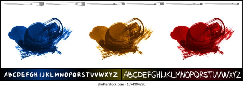 Brush stroke set and handwritten alphabet. Grunge vector abstract hand - painted element. Underline and border design.