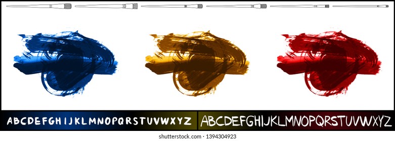 Brush stroke set and handwritten alphabet. Grunge vector abstract hand - painted element. Underline and border design.