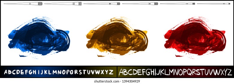 Brush stroke set and handwritten alphabet. Grunge vector abstract hand - painted element. Underline and border design.