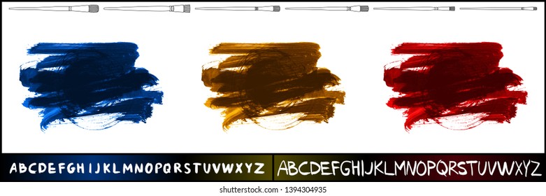 Brush stroke set and handwritten alphabet. Grunge vector abstract hand - painted element. Underline and border design.