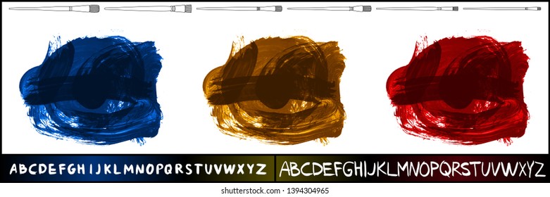 Brush stroke set and handwritten alphabet. Grunge vector abstract hand - painted element. Underline and border design.